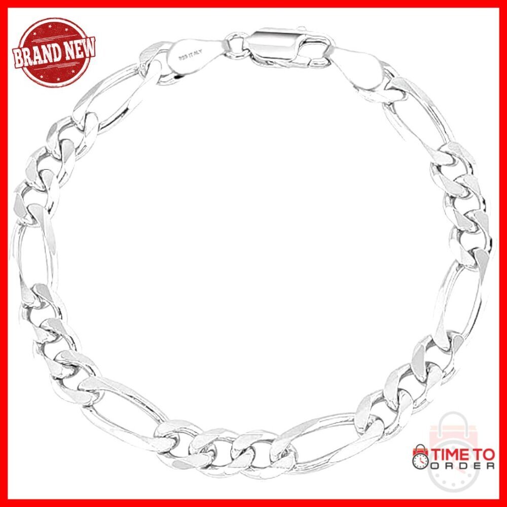 Sterling Silver Figaro Chain Bracelet, 8.5 Inch, Lobster Clasp, Unisex
